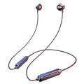 Black wireless neck-mounted sports earphones with Bluetooth 5.0 and custom logo printing option