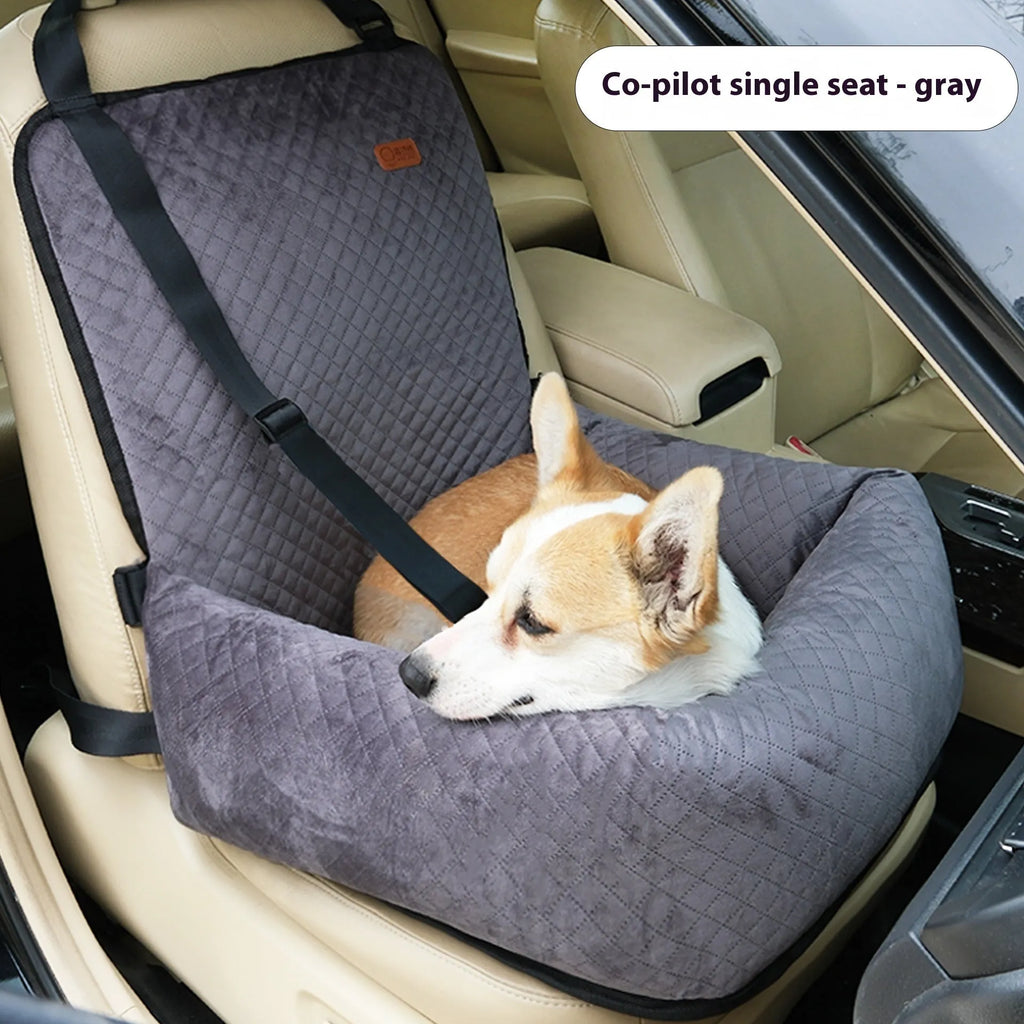 Car pet bed travel cushion for dogs in black plaid cloth fabric 52x50x58cm