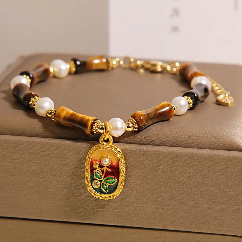 Glass bamboo women's bracelet in amber colour with polished finish