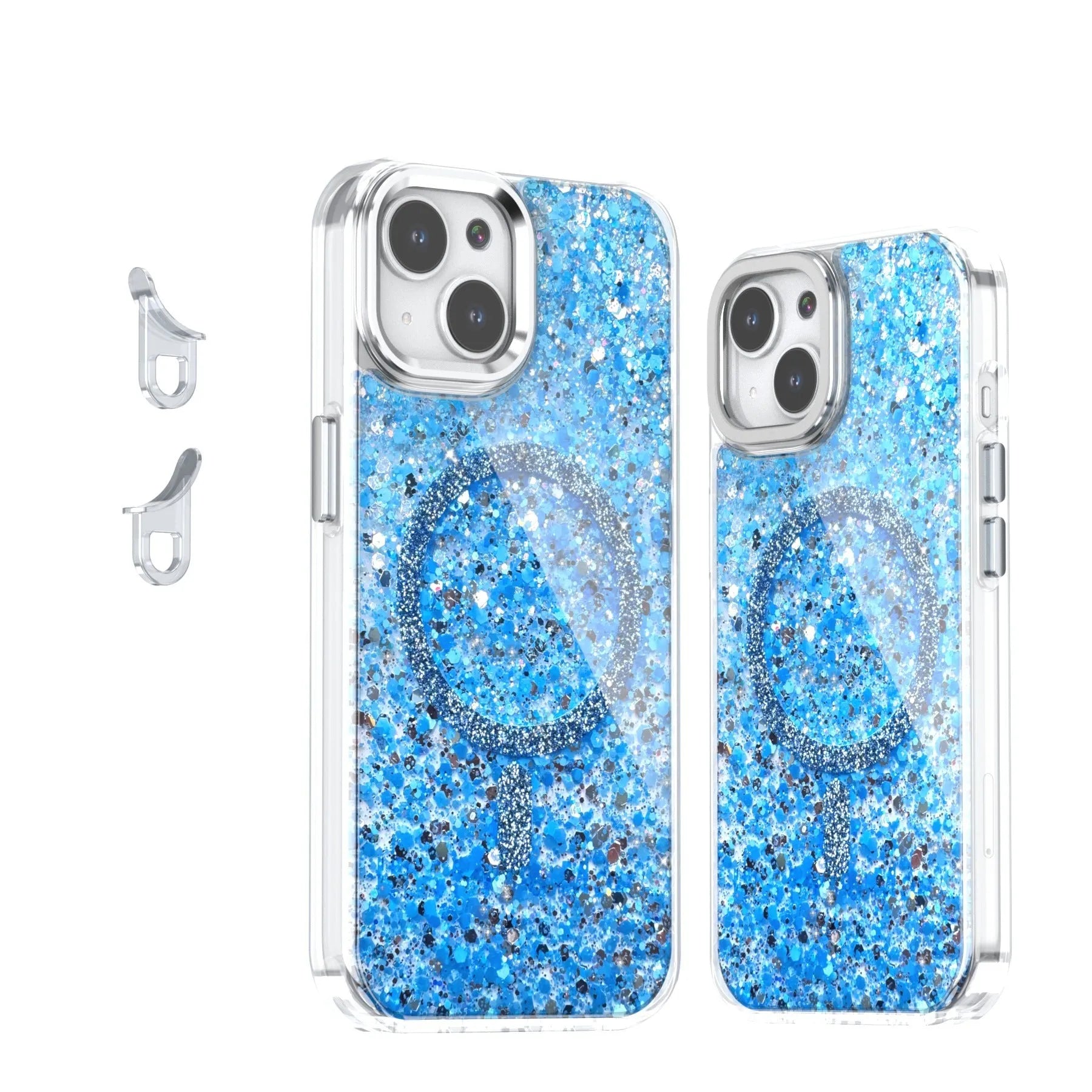 Creative Sequins Glitter Epoxy Magnetic Phone Case for Apple iPhone, transparent back with glitter, compatible with IP12-IP16 models