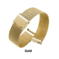 Milani woven stainless steel watch band in silver colour showing clasp and textured metal weave