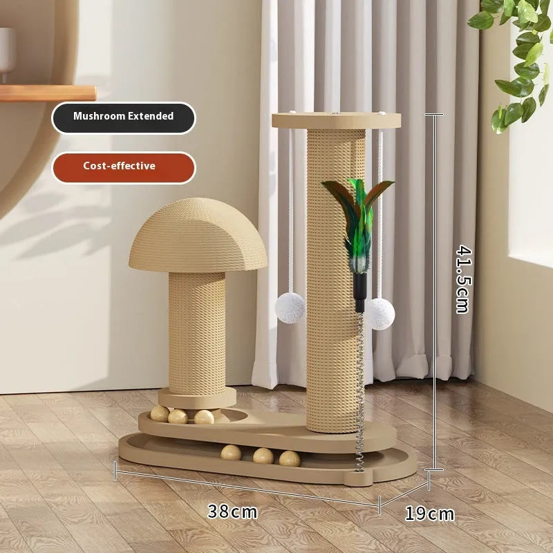 Solid wood cat scratching post with turntable climbing platform in various style configurations