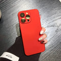 Ultra-thin frosted hard PC phone case for iPhone models 11 to 17 Pro Max, glaring gold with Chinese red accent