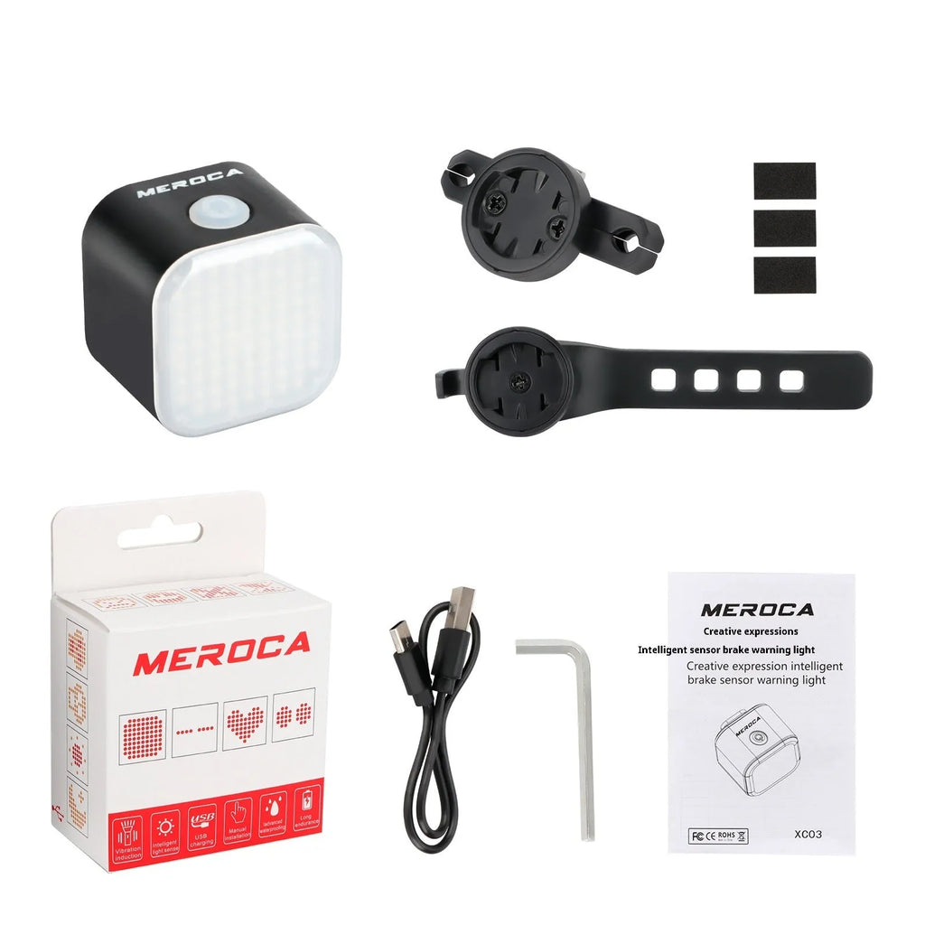 MEROCA bicycle intelligent brake sensing tail light with facial expression lens and seat tube mounting bracket