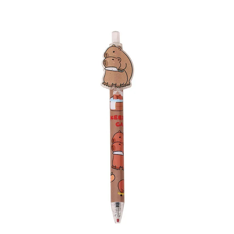 Box of 48 cartoon bear design gel pens with plastic bodies and carbon black ink.