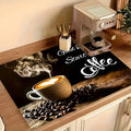 Square PVC kitchen countertop draining pad for coffee maker in K Coffee Time design, 30x40cm to 50x60cm