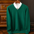 Men's knitted viscose-blend V-neck pullover sweater in light grey with ribbed hem