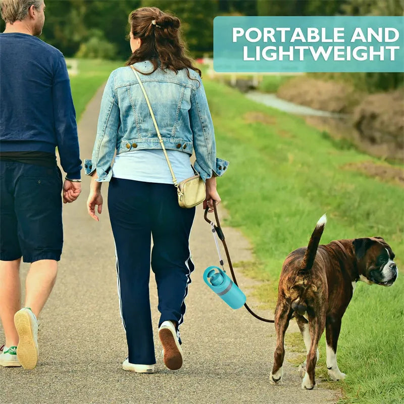 Blue portable dog pooper scooper with built-in bag dispenser and eight-claw shovel mechanism