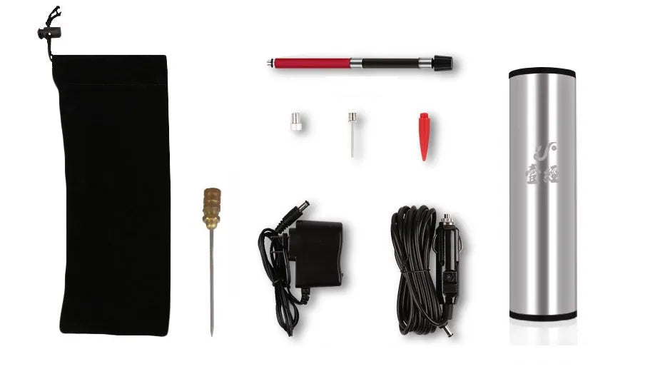 Digital display inflatable pump cylinder with stainless steel finish and hose attached