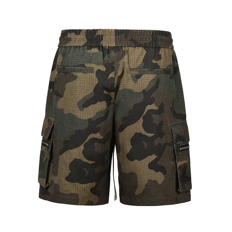 Men's green washed camouflage cotton shorts with a loose fit and mid waist design