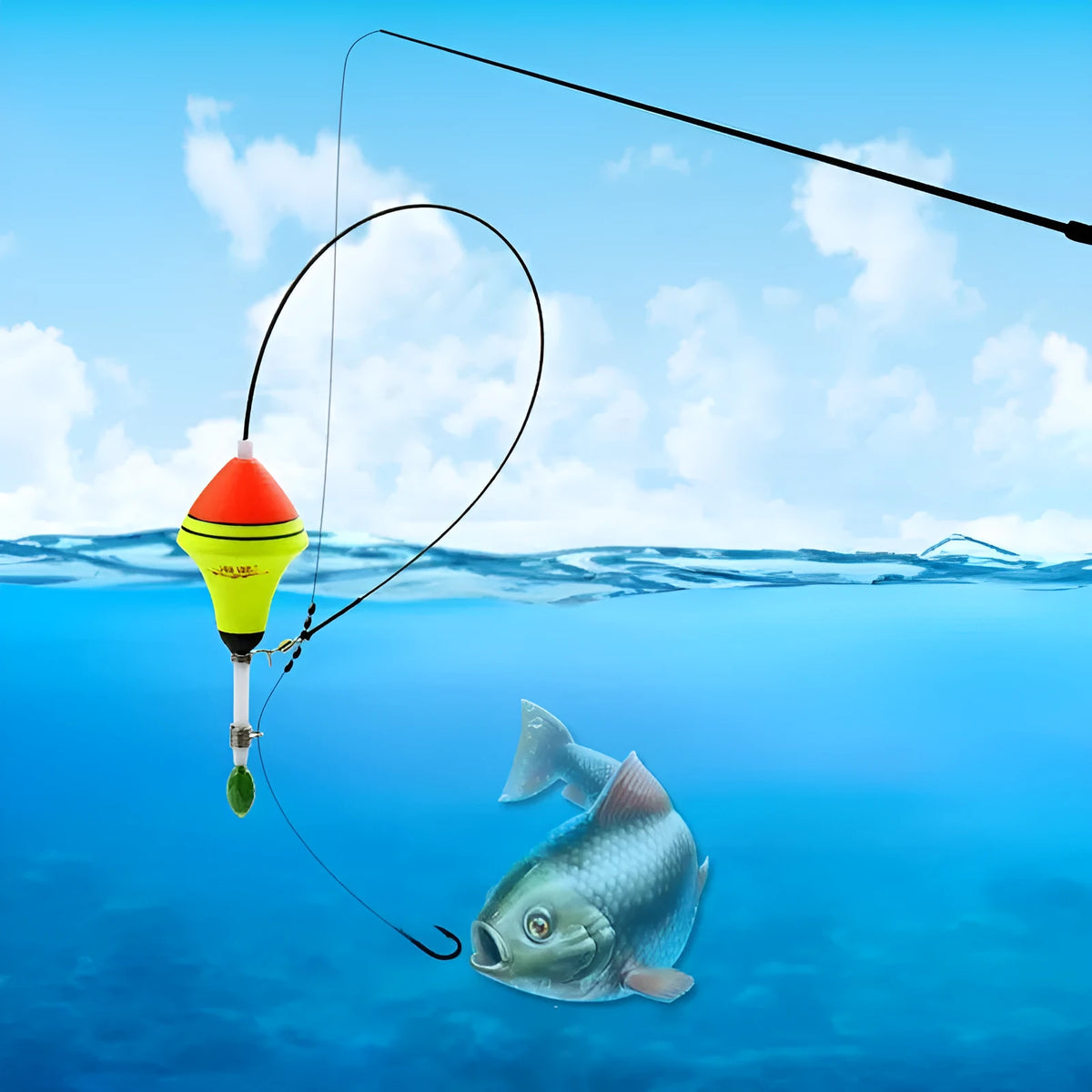 Automatic fishing float with nano EVA body and fluorescent multilayer coating, 39 cm long and 3.8 cm wide