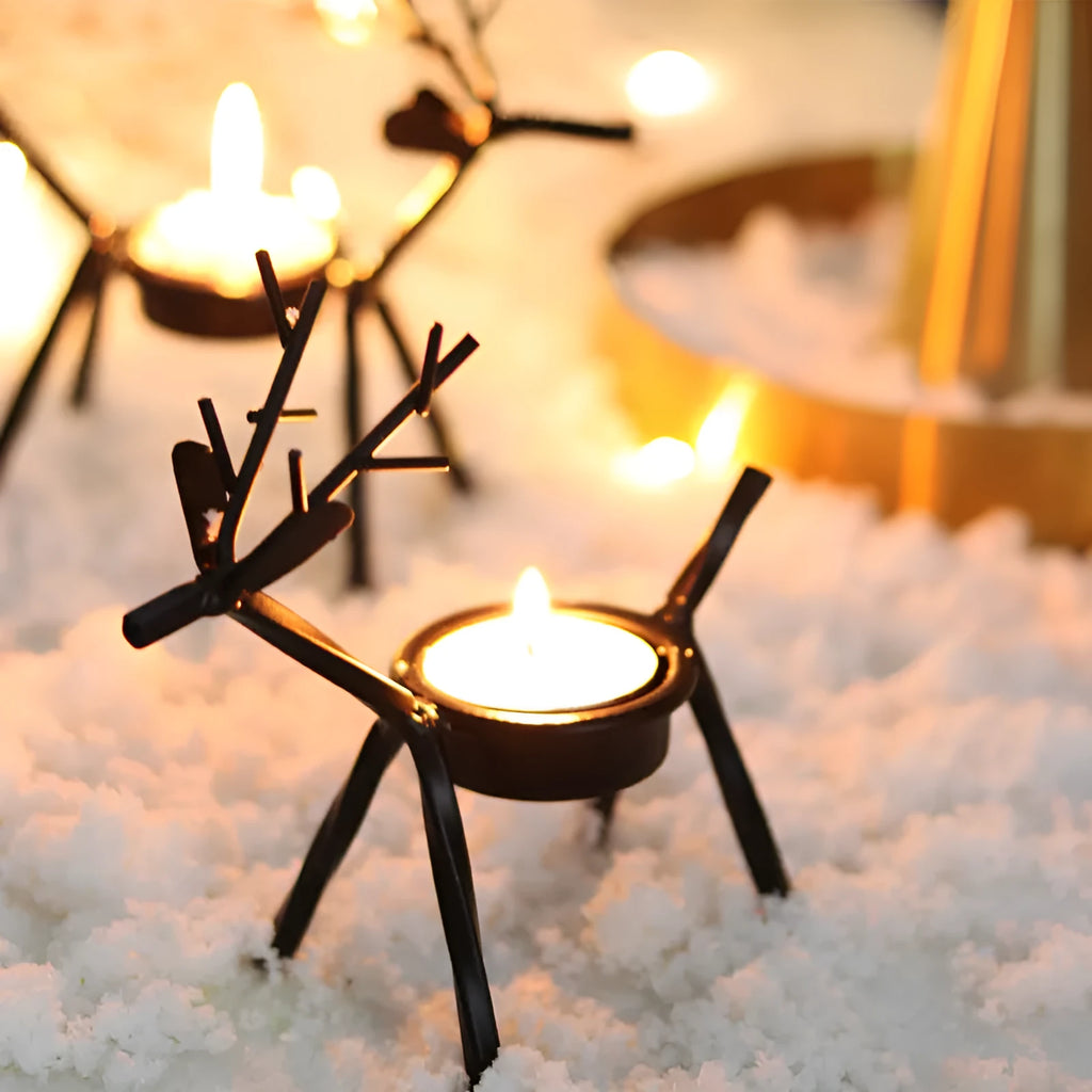 Black iron Christmas deer candlestick holder with elk bracket and Santa snowman designs