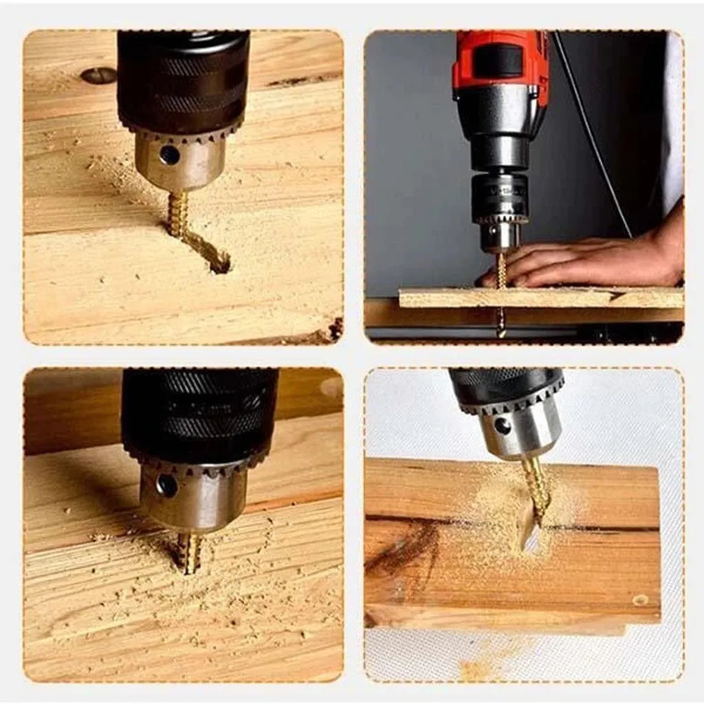 6-piece high-speed steel brad point woodworking drill set with sizes 3 to 8mm