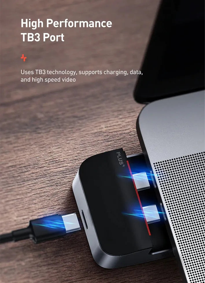Aluminium alloy space grey bracket-type multifunctional HUB hub with USB3.0, HDMI, RJ45, Type-C ports