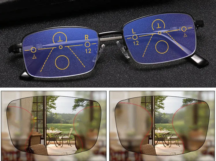 Men's dual-use clip-on presbyopia glasses with metal frame in black and gold