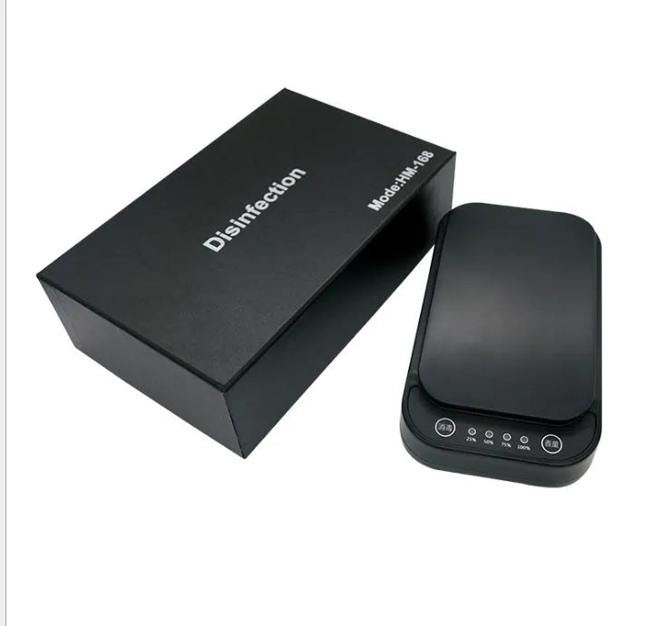 Blue and white portable UV disinfection box for mobile phones with aromatherapy function.