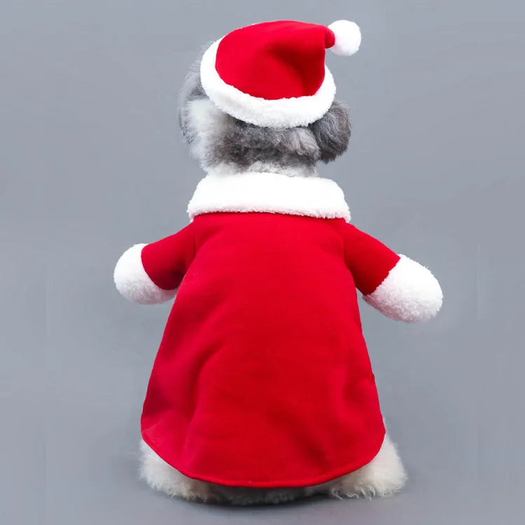 Red Santa Claus costume for pets made from polar fleece fabric with five size options