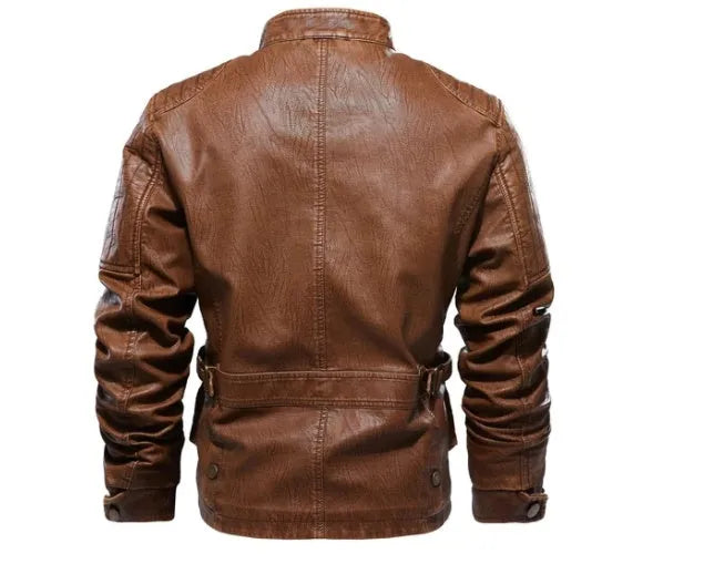 Men's PU leather jacket with plus velvet lining in khaki colour