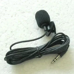 Black condenser lavalier microphone with 2m lead wire and 3.5mm plug for voice recording