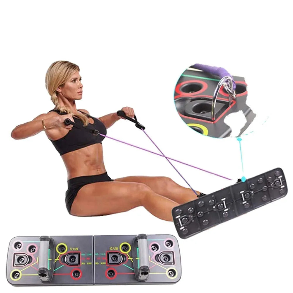 Folding push-up board with pull rope and two support armrests, 67 x 19 x 1.5 cm, for home fitness