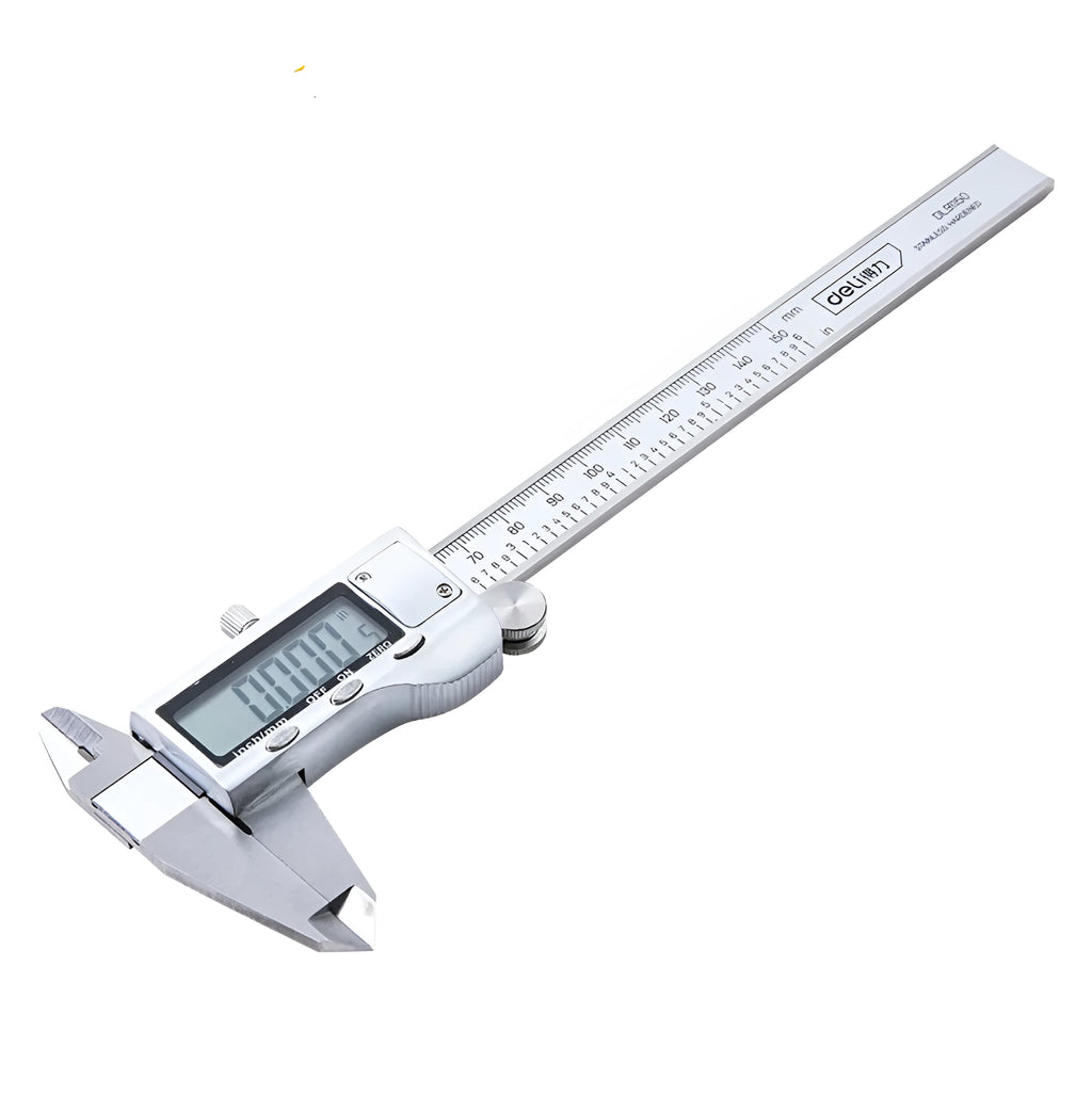 Deli stainless steel digital vernier caliper with 0.01mm resolution display
