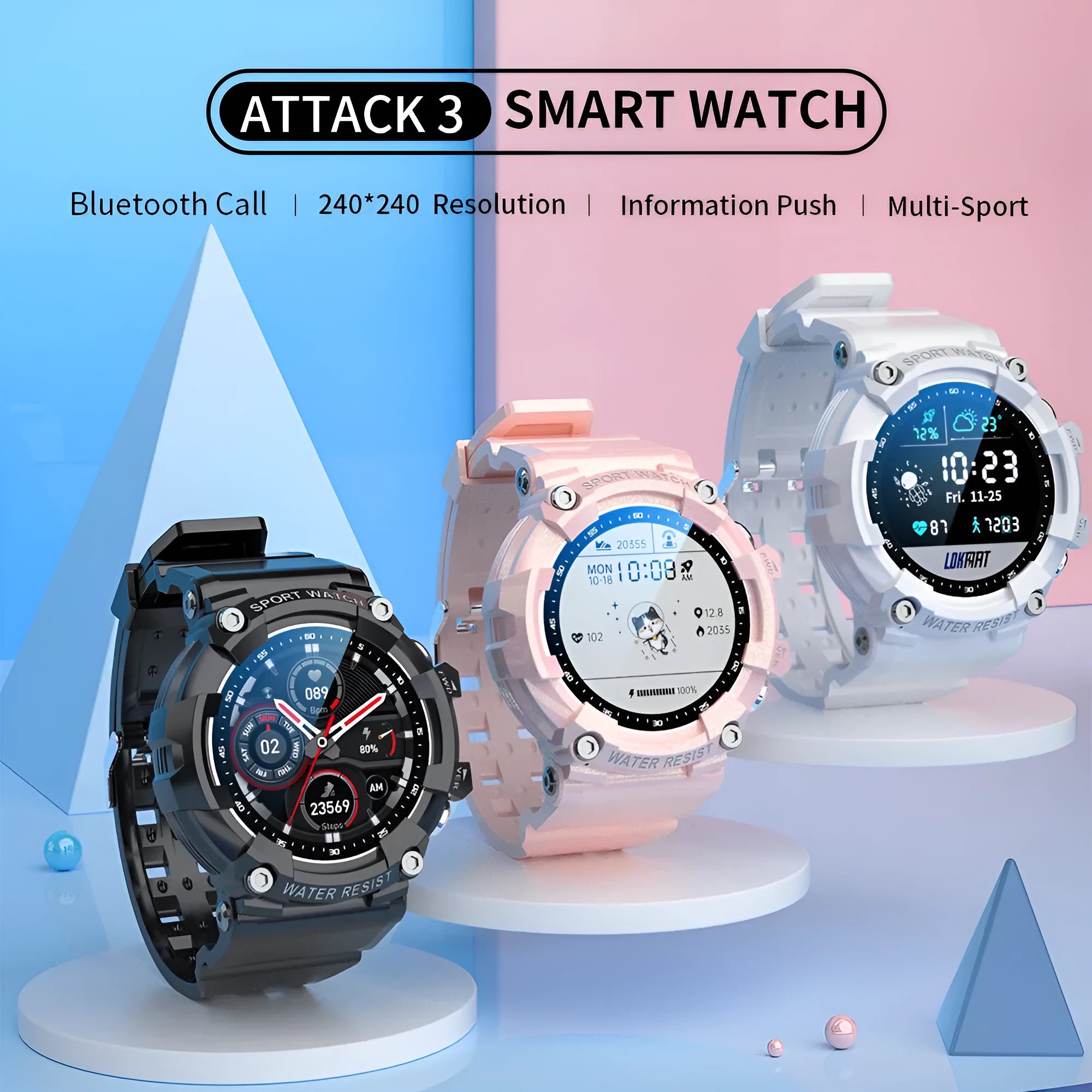 IP67 waterproof Bluetooth sports watch with round colour touchscreen on wrist showing health metrics