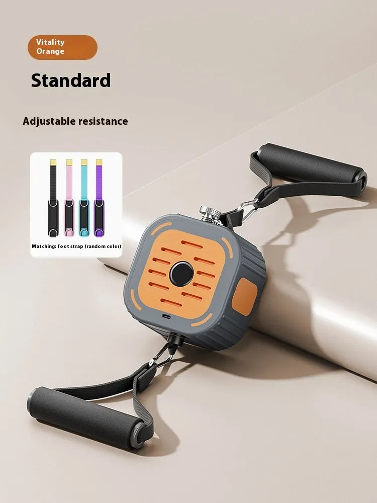 Adjustable power pump chest expander in vibrant orange or navy blue for home strength training.