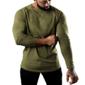 Men's long sleeve cotton sports T-shirt in Army Green with round neck and quick-drying properties