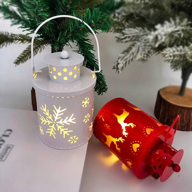 Wrought iron LED Christmas candle lantern with flickering lights in green, white, or red colour options