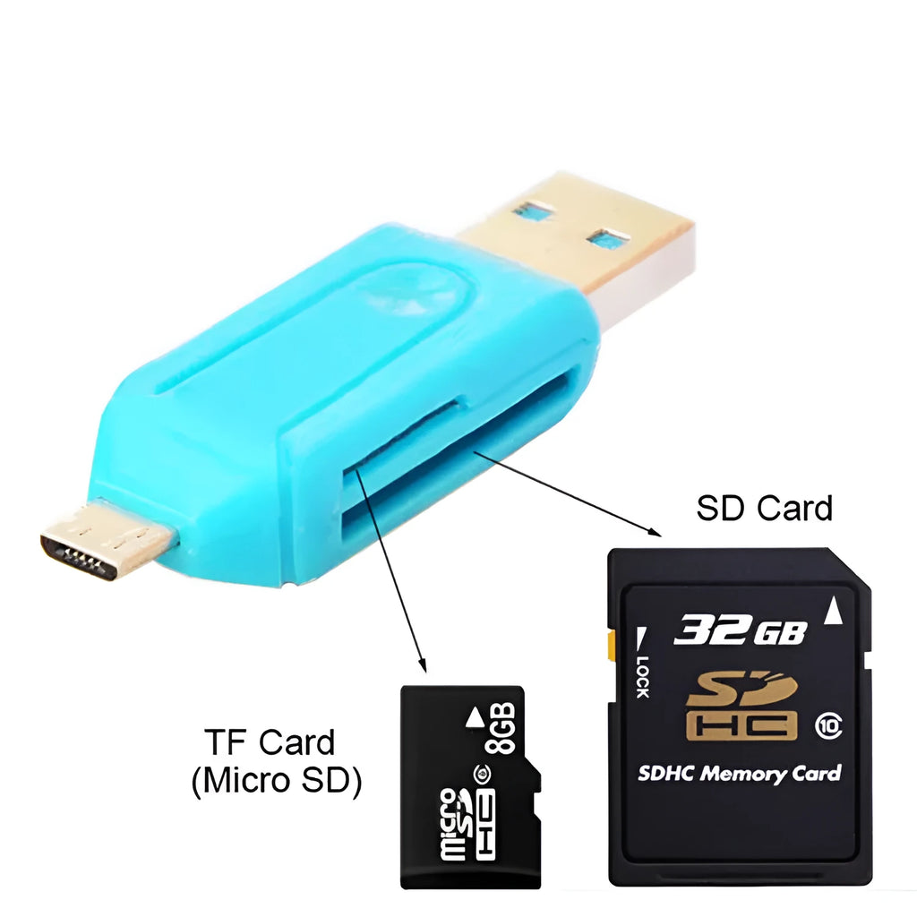White OTG card reader with micro USB plug for Android phones and computers