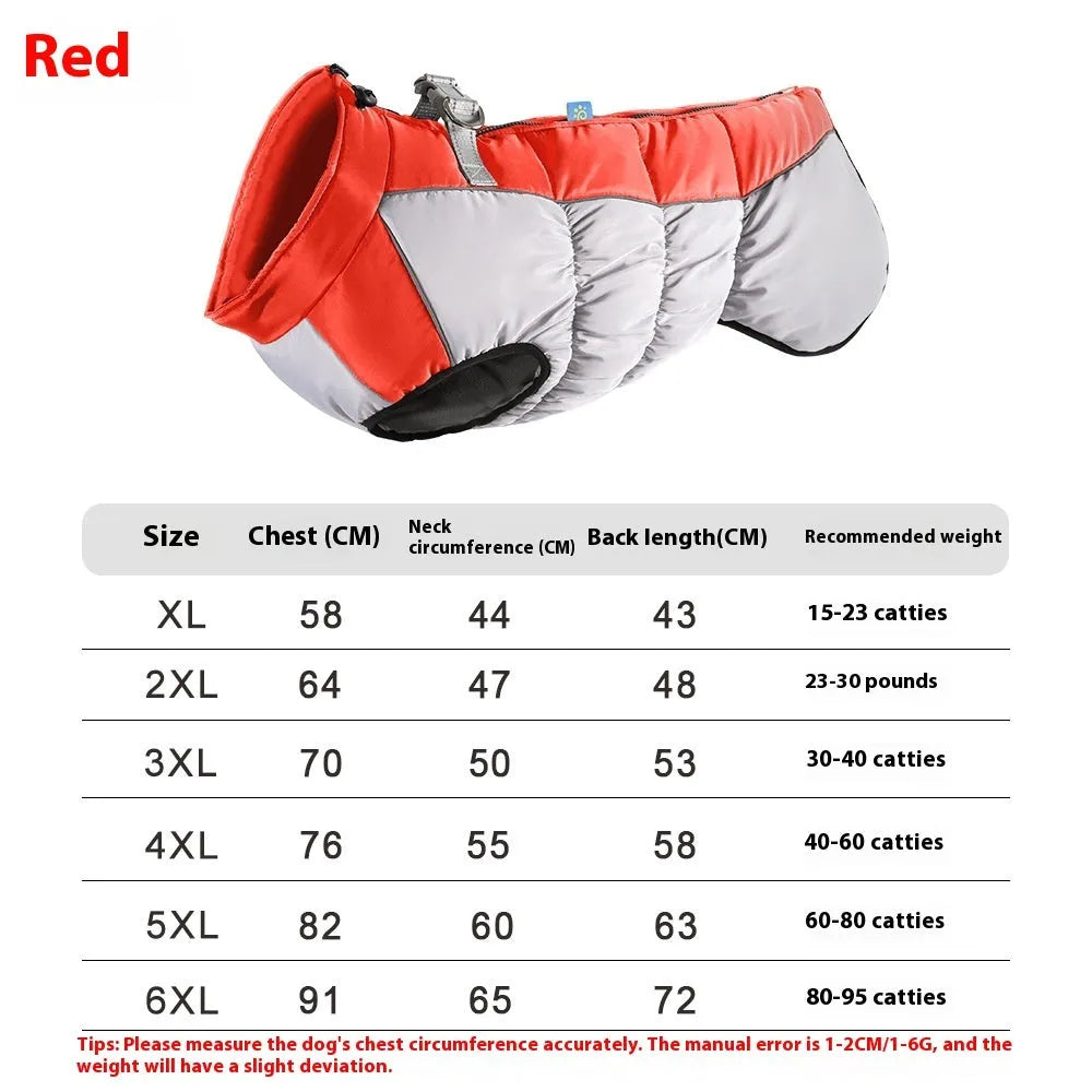 Big dog wearing reflective waterproof winter coat in polar fleece