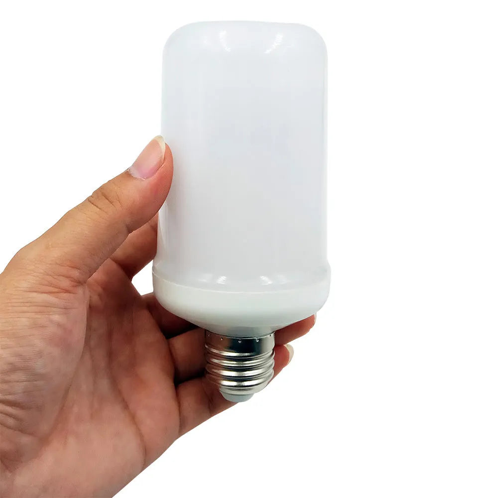 Decorative LED bulb emitting a flickering orange flame-like light effect.