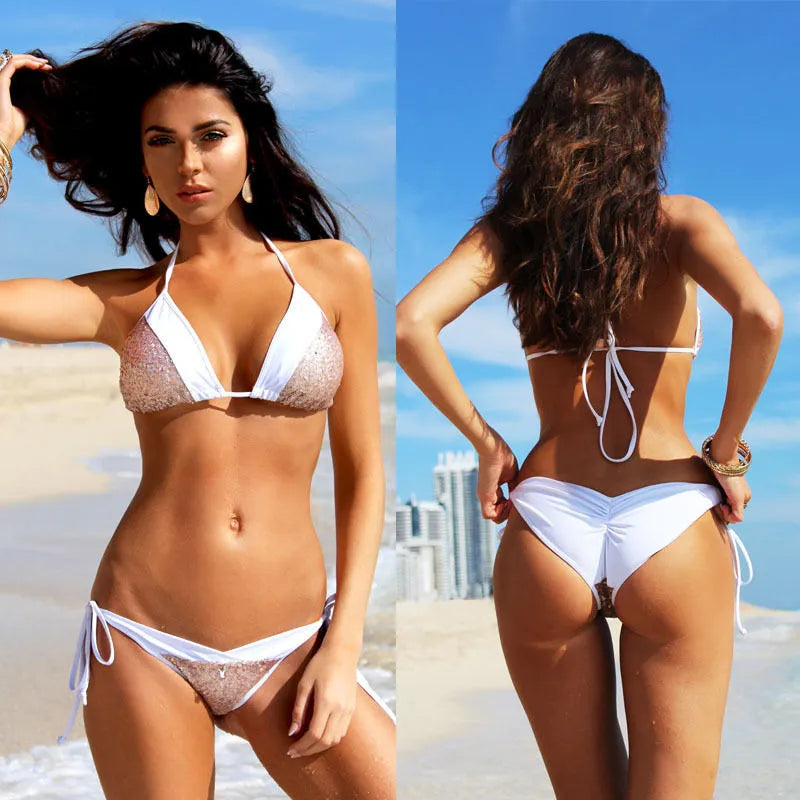 Women's split bikini swimsuit 2021 model blue colour front view