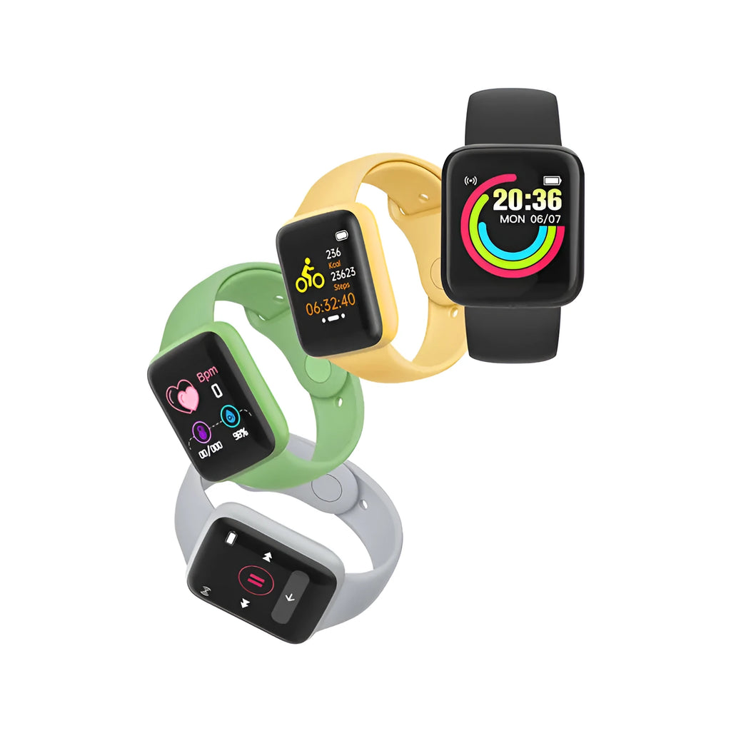 Smart bracelet with heart rate and blood pressure monitor on 1.44-inch touch screen, black silicone strap