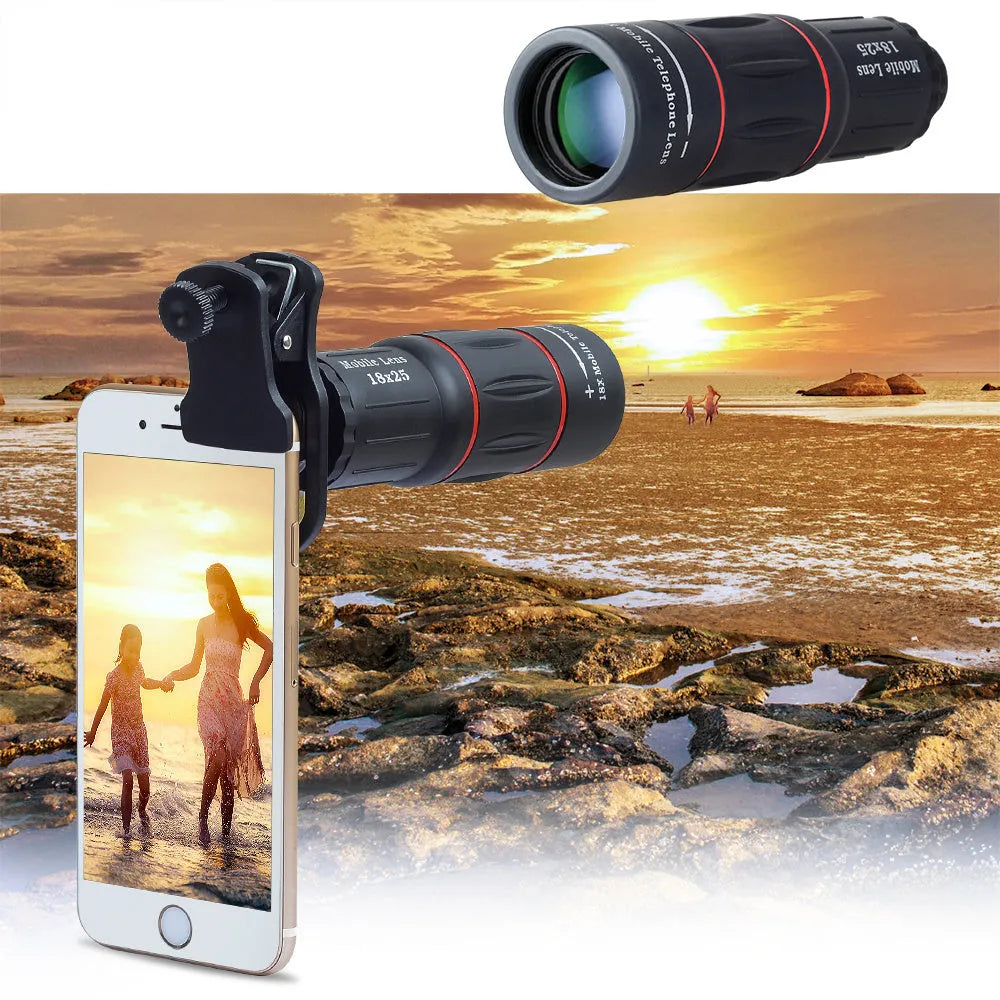 18X telescope zoom mobile lens kit with clip and flexible tripod for Samsung smartphones