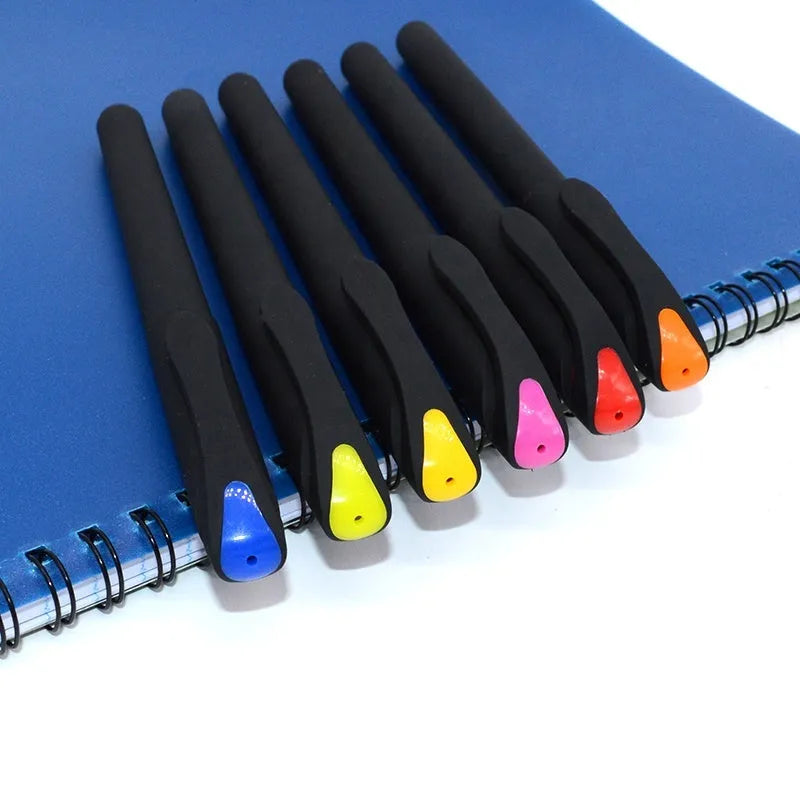 Set of 10 plastic gel pens with black ink refills showing random colour variations