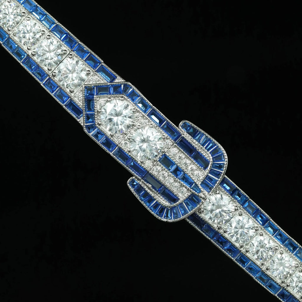 High-carbon drill gold-plated 925 silver bracelet in vivid blue on white background