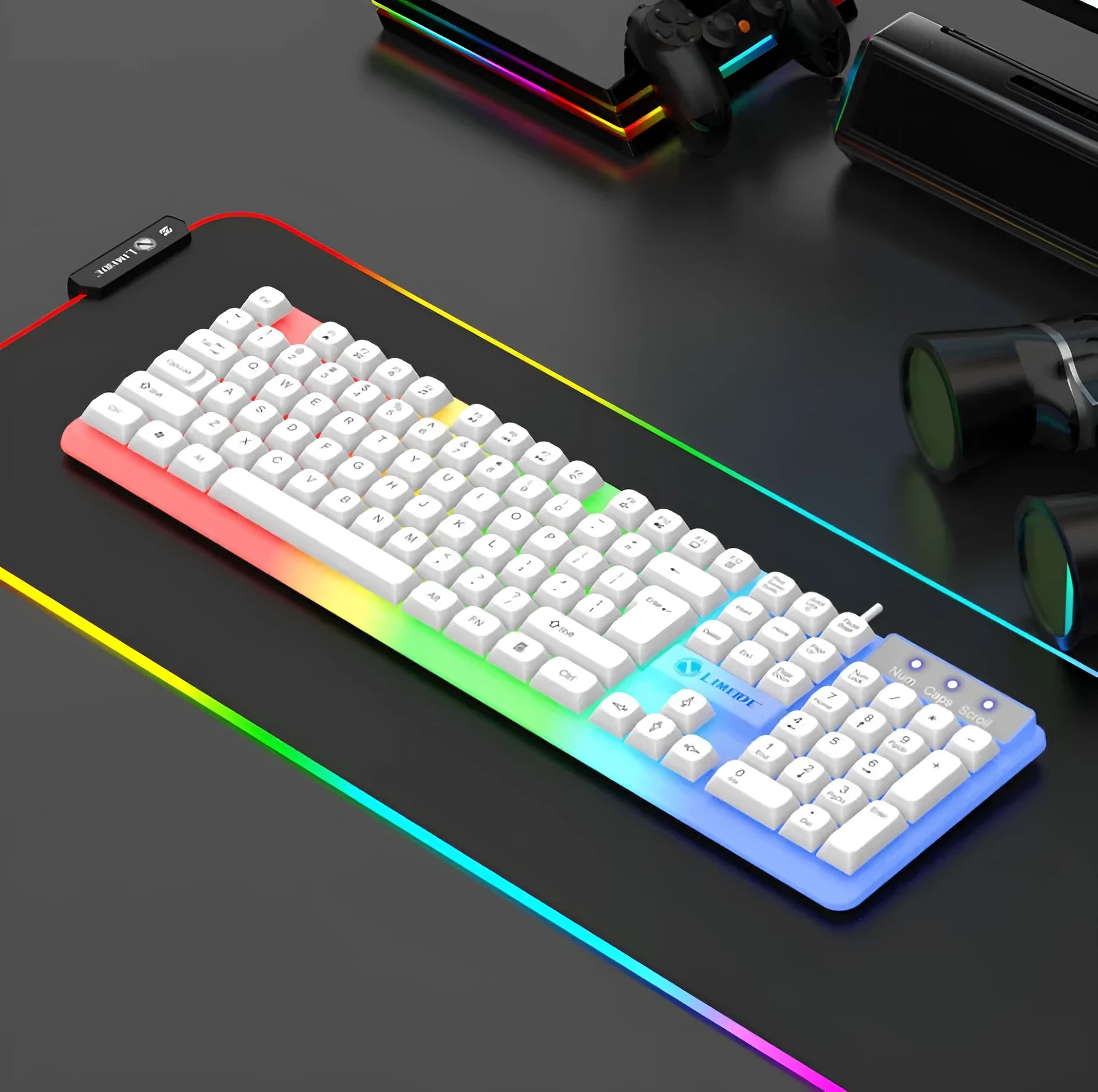 Mechanical feeling computer keyboard with USB cable in multiple colour options