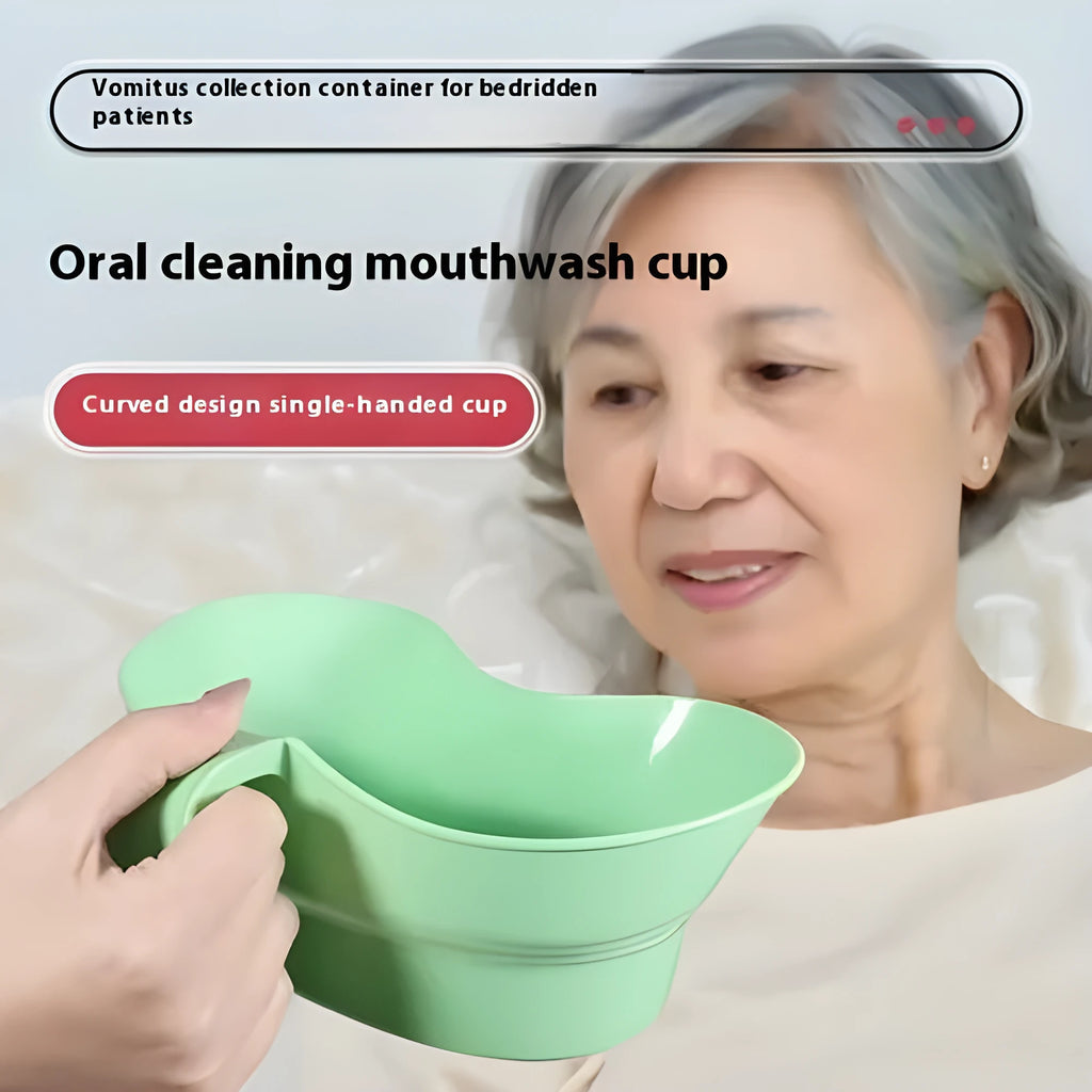 Green plastic gargle cup for bedridden elderly oral care and nursing hygiene