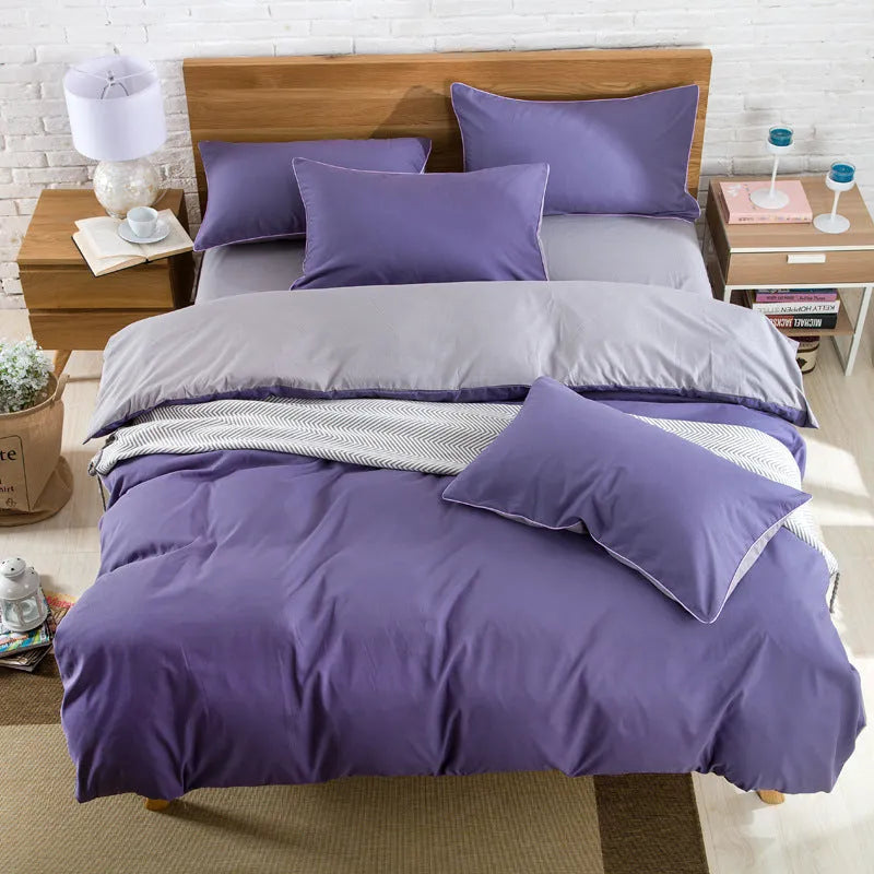 Brushed plain bedding set in milk white with quilt cover, sheet, and pillowcase on a bed