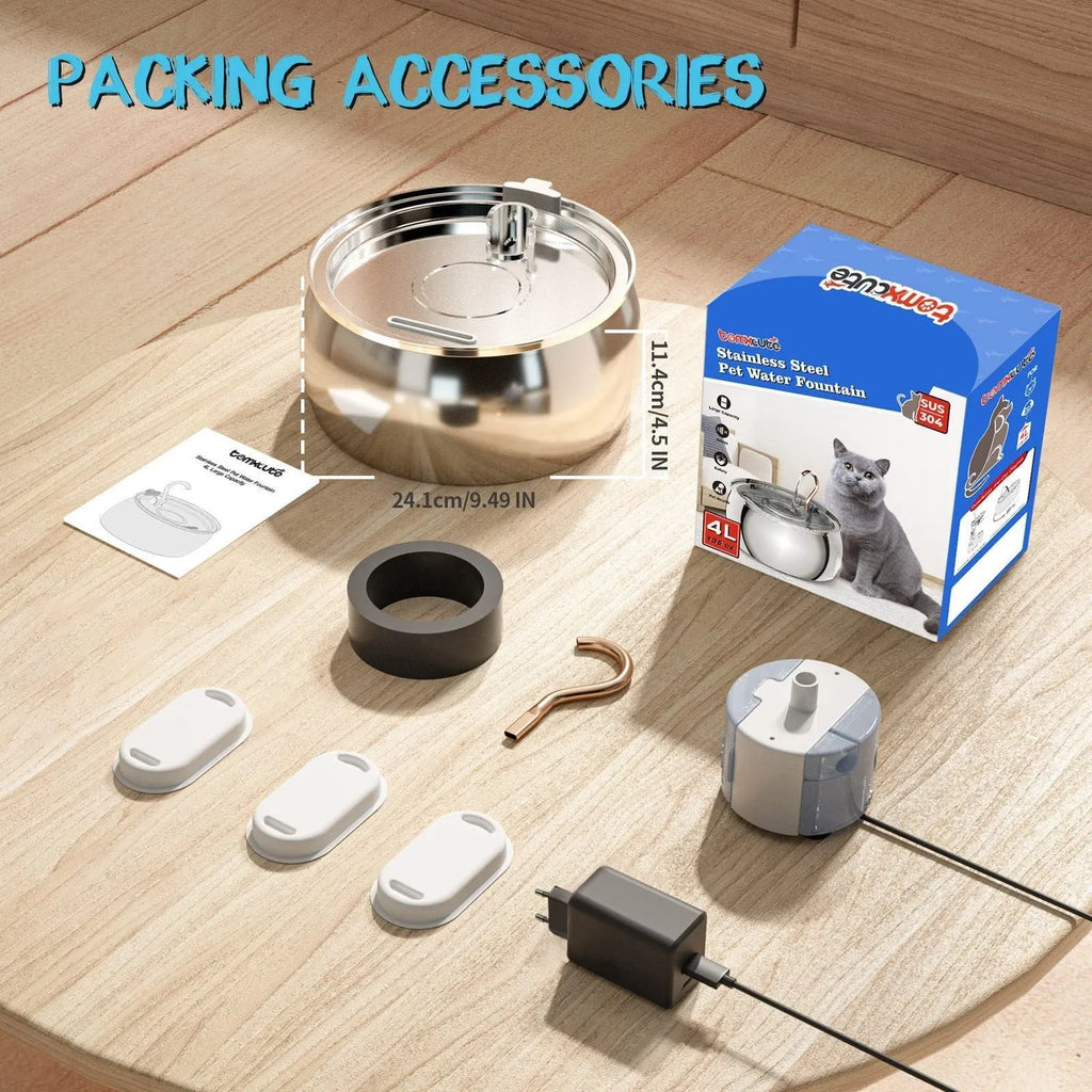 4L stainless steel cat dog water dispenser with copper gooseneck tube and silent pump