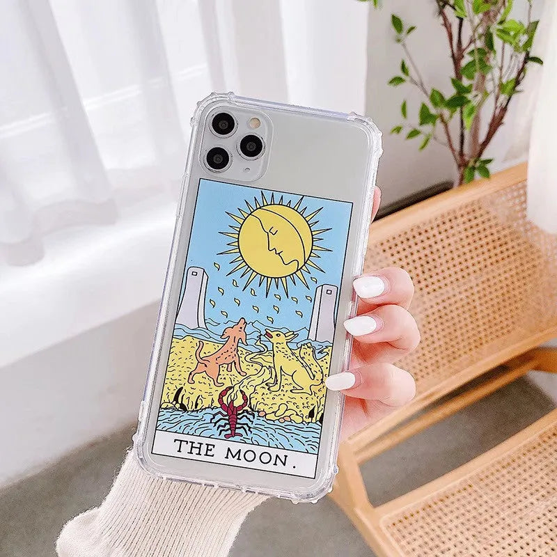 Creative Mythology graffiti design silicone TPU back cover case for iPhone on a sun-coloured background.