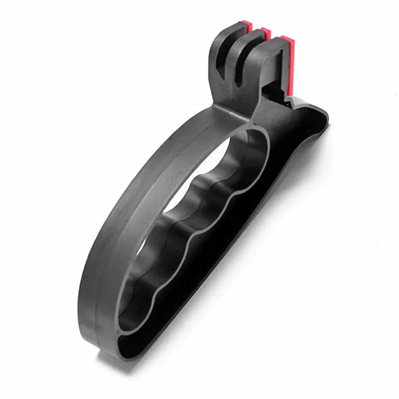 Black handheld knife and scissor sharpener with a tungsten steel blade