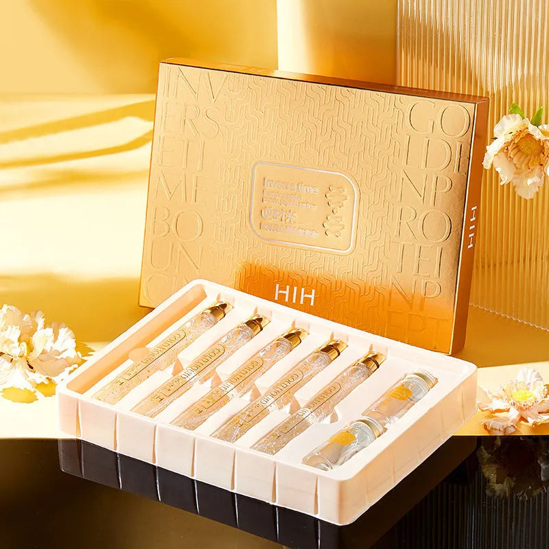 Gold protein peptide kit with 5 x 15ml essence bottles and 20 sticks in two containers