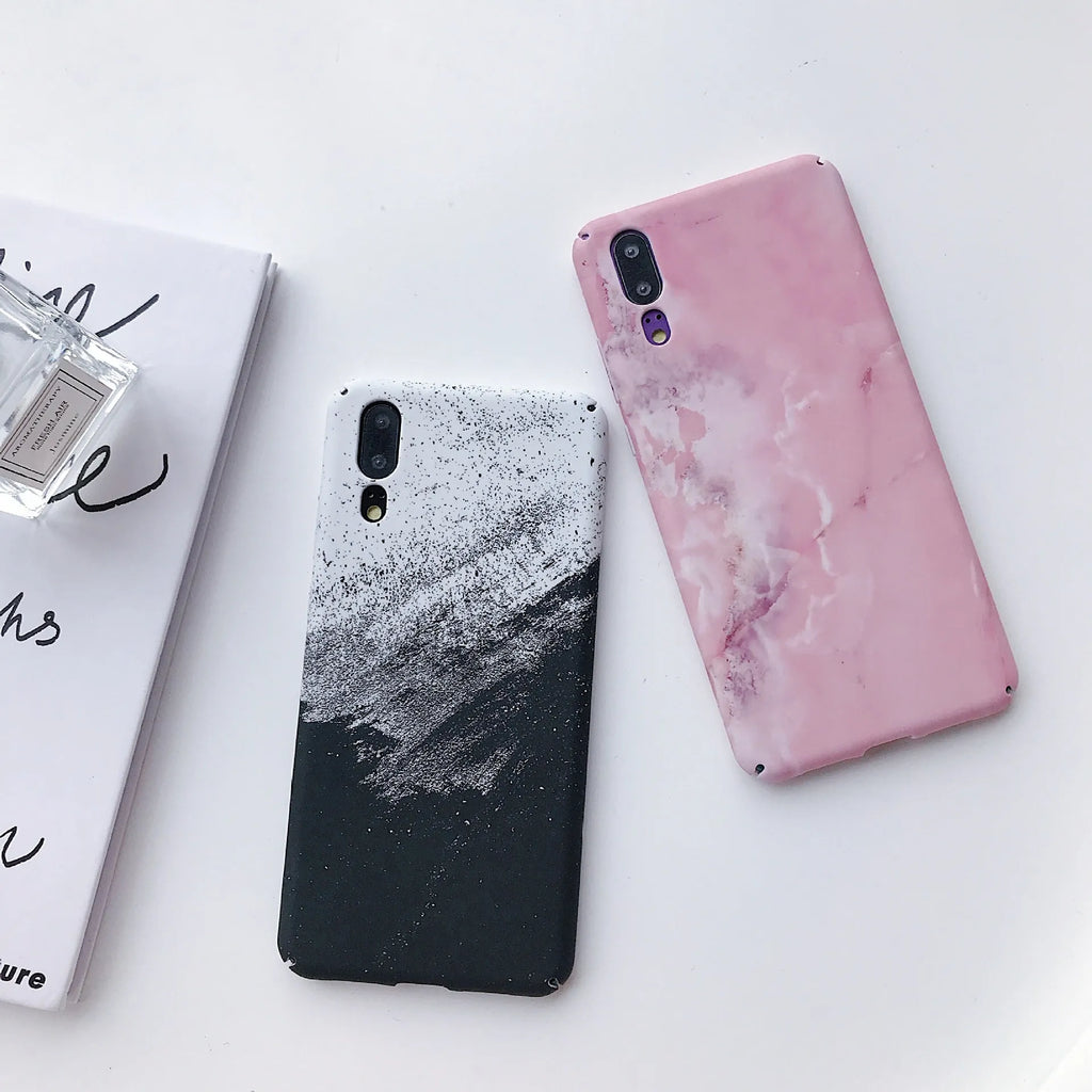 Painted black and pink mobile phone back cover cases for Huawei and Honor models.