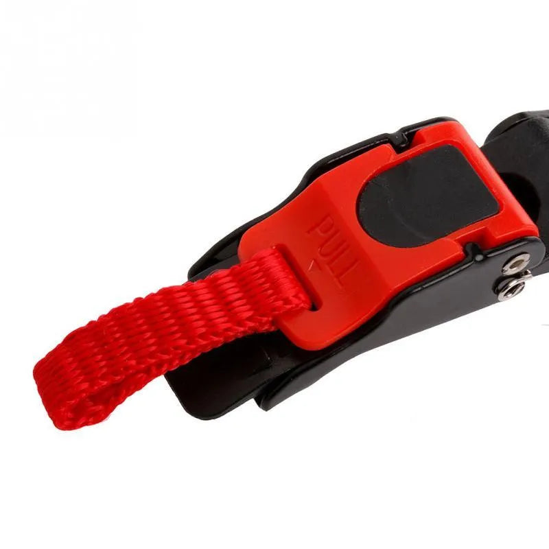 Three black and red plastic quick-release chin strap buckles for motorbike bicycle ATV helmets
