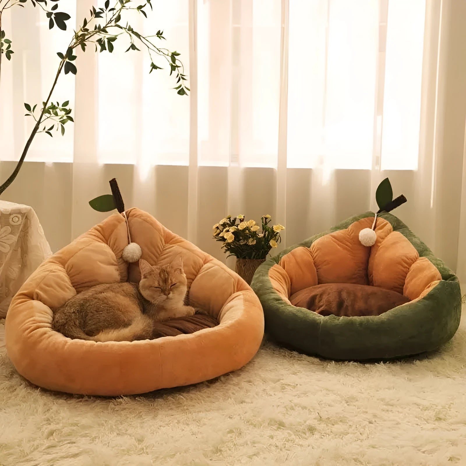 Soft cotton cat dog bed nest in coffee colour, size L 58cm