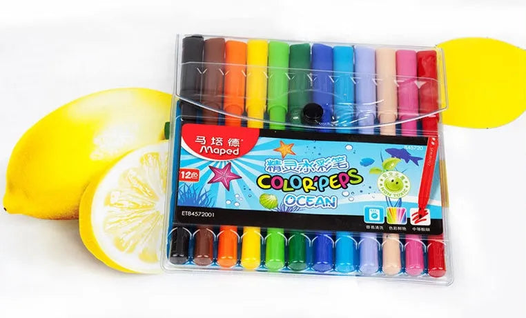 Elf watercolor pen bag with 12 plastic pens in various colours, 16cm length, bagged packaging