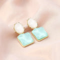 Contrast colour water ripple geometric square earrings for women, electroplated alloy, 7 colour options including sapphire blue and violet