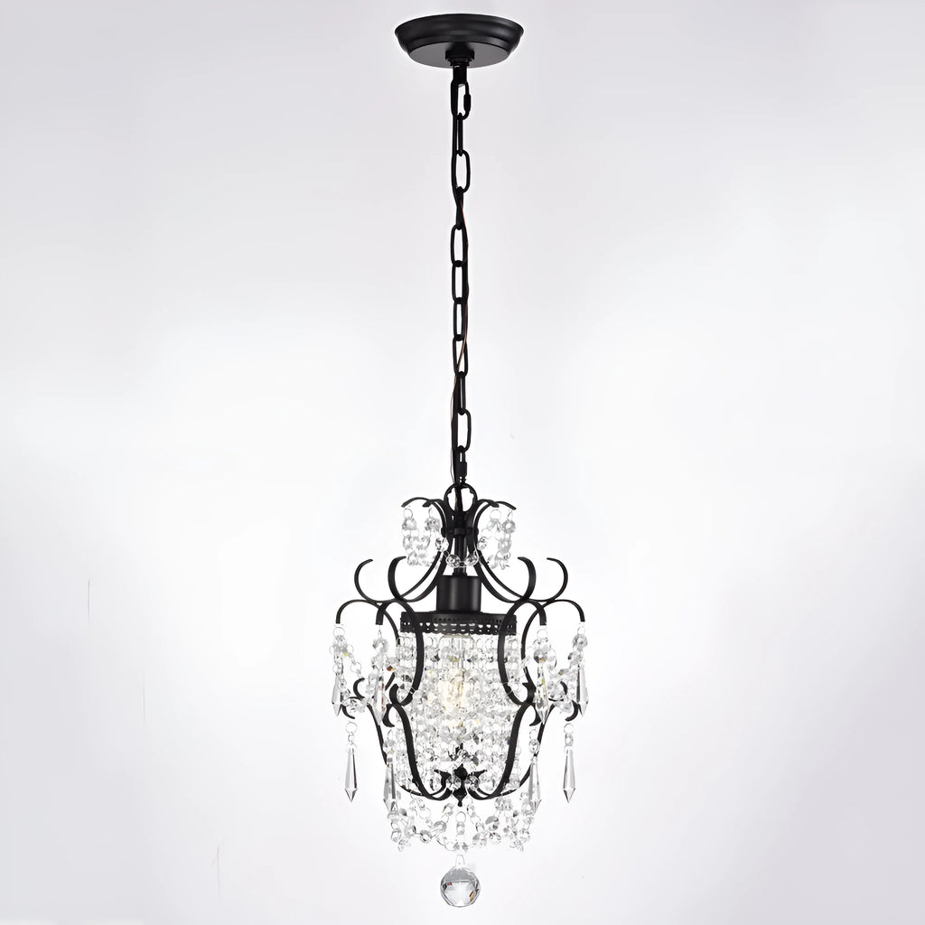 Small crystal chandelier with iron body in chrome finish, 27x27x33cm, adjustable height, LED light source